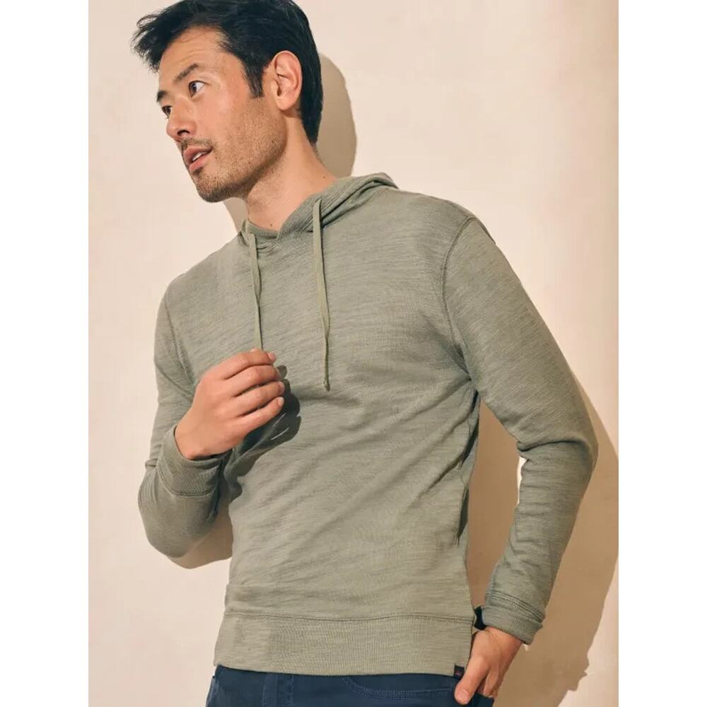 Faherty Sunwashed Slub Hoodie Trail Olive Green Organic Cotton Pullover Men's L - Picture 7 of 12